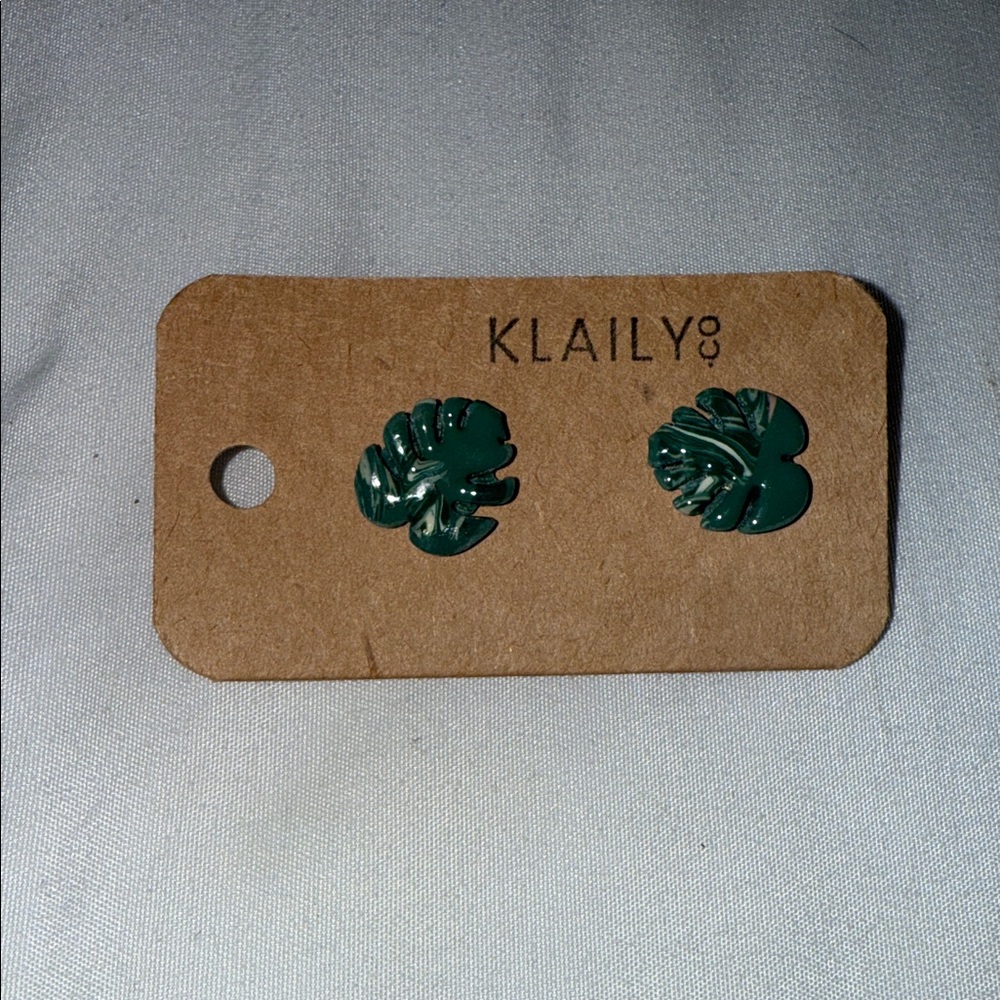 Variegated Monstera Stud Green Leaf Earrings